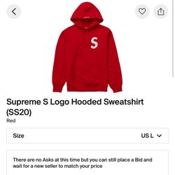 Supreme S Logo Hooded Sweatshirt Hoodie Size Large Brand New