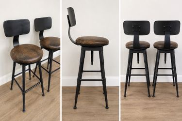Industrial Swivel Bar Stools Set of 2 – Brown & Black