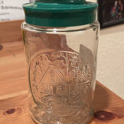Vintage Anchor Hocking Glass “cabin” Canister 