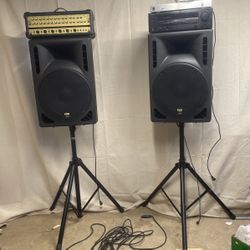 15” Speakers Stands,6 Ch Mixer, Kenwood Receiver