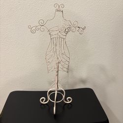 Vintage Creamy White Metal Wire Mannequin Jewelry Stand 