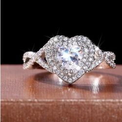 Engagement Wedding Band Ring for Women, Heart-shaped, Fashion Jewelry. Size 10