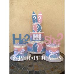 Gender Reveal Diaper Cake With Matching Centerpiece Great For Parties And Decoration