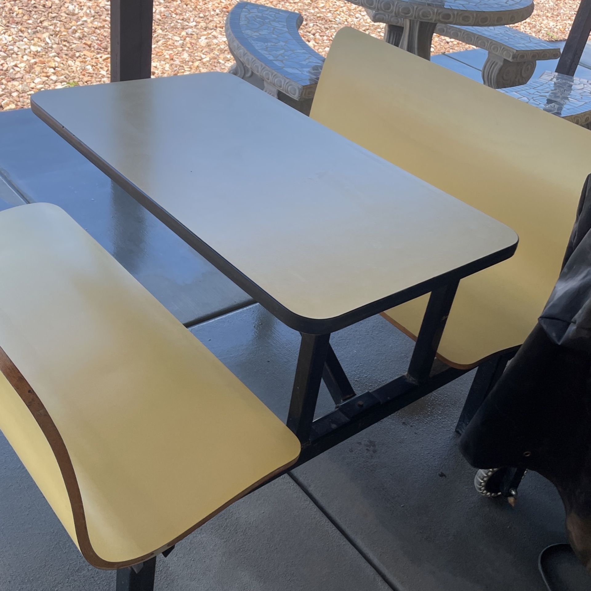 Vintage Subway Restaurant Table And Large Trash Container 