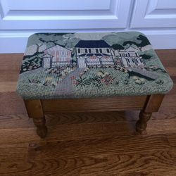 Storage Vintage Tapestry Wooden Foot Stool