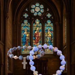 Rhinestone Cross Charm Beaded Bracelet
