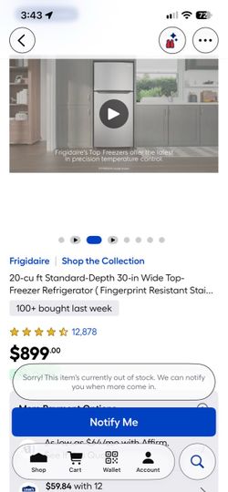 Brand New Frigidaire 20-cu ft Standard-Depth 30-in Wide Top-Freezer Refrigerator ( Fingerprint Resistant Stainless Steel ) Garage Ready