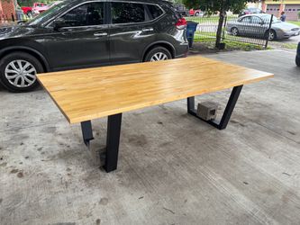 8 foot Oakwood table with steel legs
