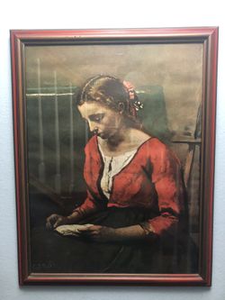 A Girl Reading Painted by Jean-Baptiste-Camille Corot