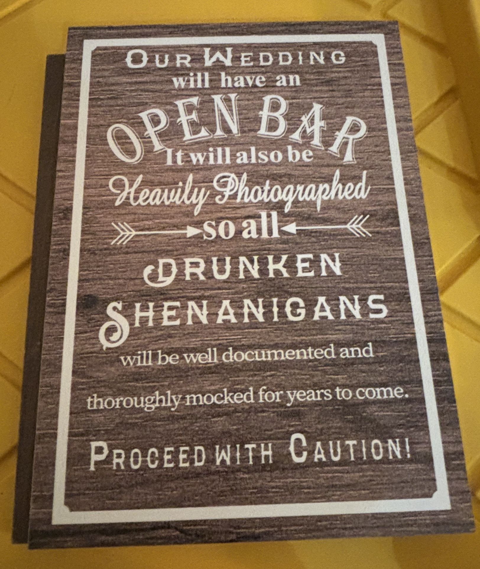 Humorous Open Bar" sign