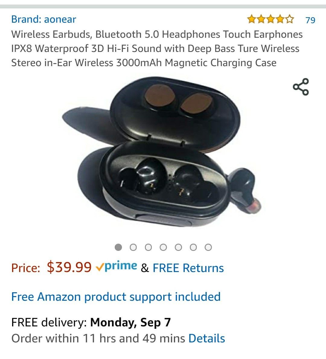 New Wireless Earbuds, Bluetooth 5.0 Headphones Touch Earphones IPX8 Waterproof 3D Hi-Fi Sound with Deep Bass Ture Wireless