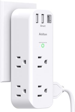 Surge Protector - Outlet Extender with Rotating Plug, Multi Plug Outlets with 6 AC 3 USB Ports (1 USB C), 3-Sided Power Strip with Wall Adapter Charge