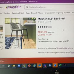 New Milliner 27.6” Bar Stool Chair 2pcs Gray