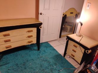 Gold, White, And Black 3 Drawer Nightstand