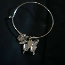 Silver Charm Bracelet With Butterfly & Rose