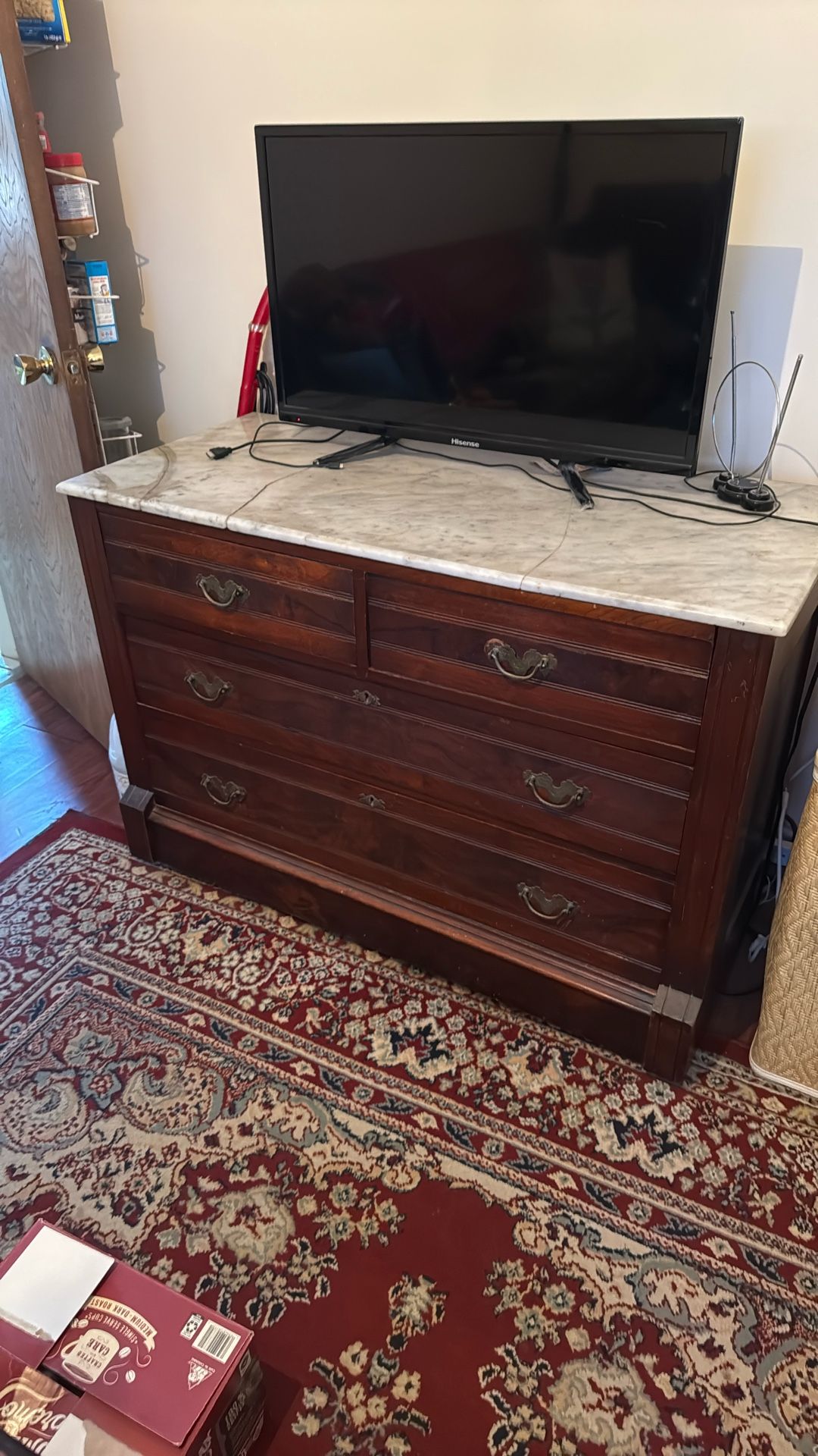 Antique Dresser With Marble Top That Is Cracked