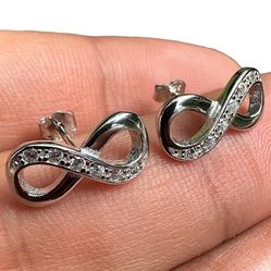 Infinity Stud Earrings 11mm 925 Sterling Silver Clear CZ Minimalist Silver Earrings Gift for Her