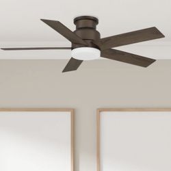 44-in Bronze with Oak Brown/Greige Maple Blades LED Flush Mount Ceiling Fan With Light a...