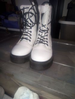 White Platform Lace-Up Combat Boots