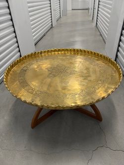 Vintage Moroccan Brass Tray Coffee Table – Mid-Century Modern MCM