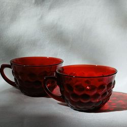 Ruby Red Bubble Glass Teacups