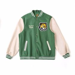 Woolen  Tiger Head Embroidered Green Baseball Jacket Human Made