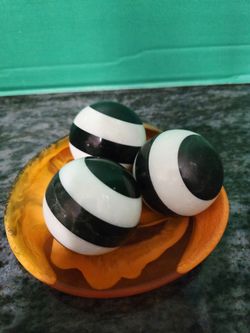 Vintage Set of 3 Black&White Striped Agate Crystal Sphere 3" 