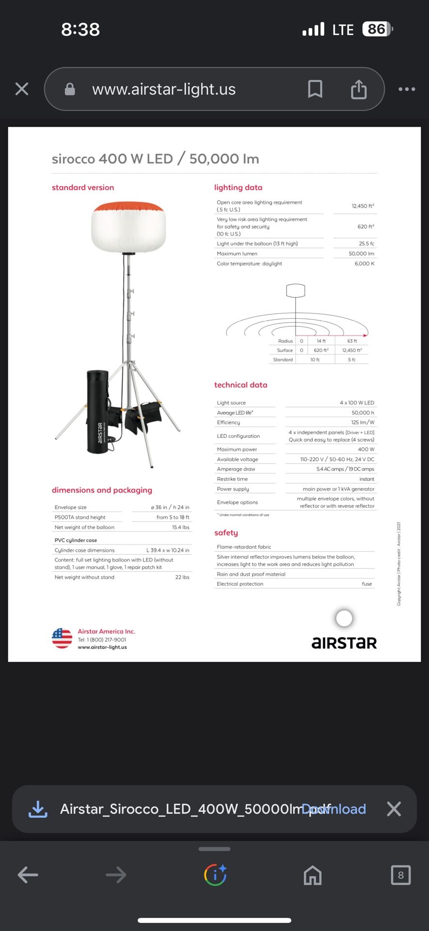 Airstar Sirocco Led Construction Light