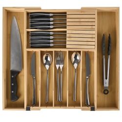 Bamboo Drawer Organizer, Adjustable. 