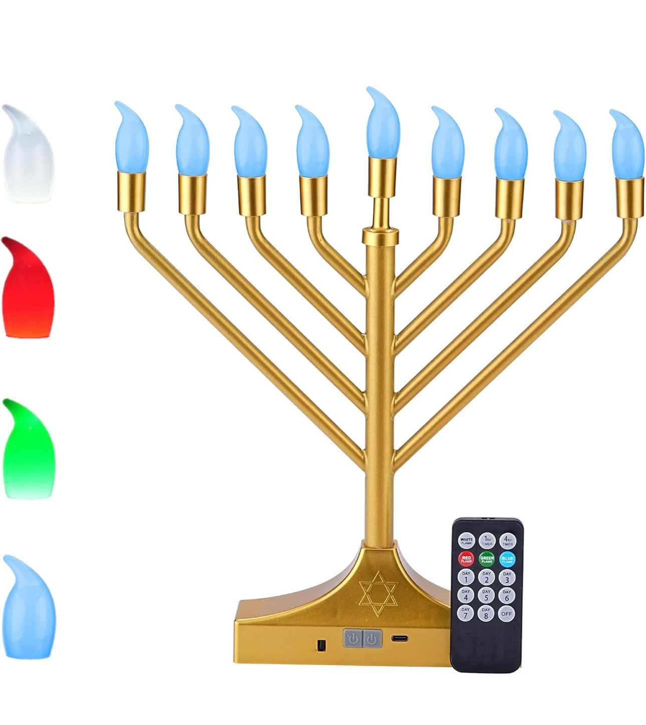 Electric Hanukkah Menorah,RGB Led Menorahs for Chanukah Decoration,Color Changing with Remote Control & Push-Button to Choose The Day and Timer Option