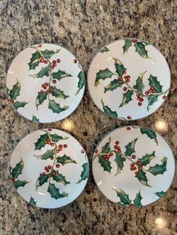 Vintage Restoration Hardware Holly Berry Dessert Salad Plates