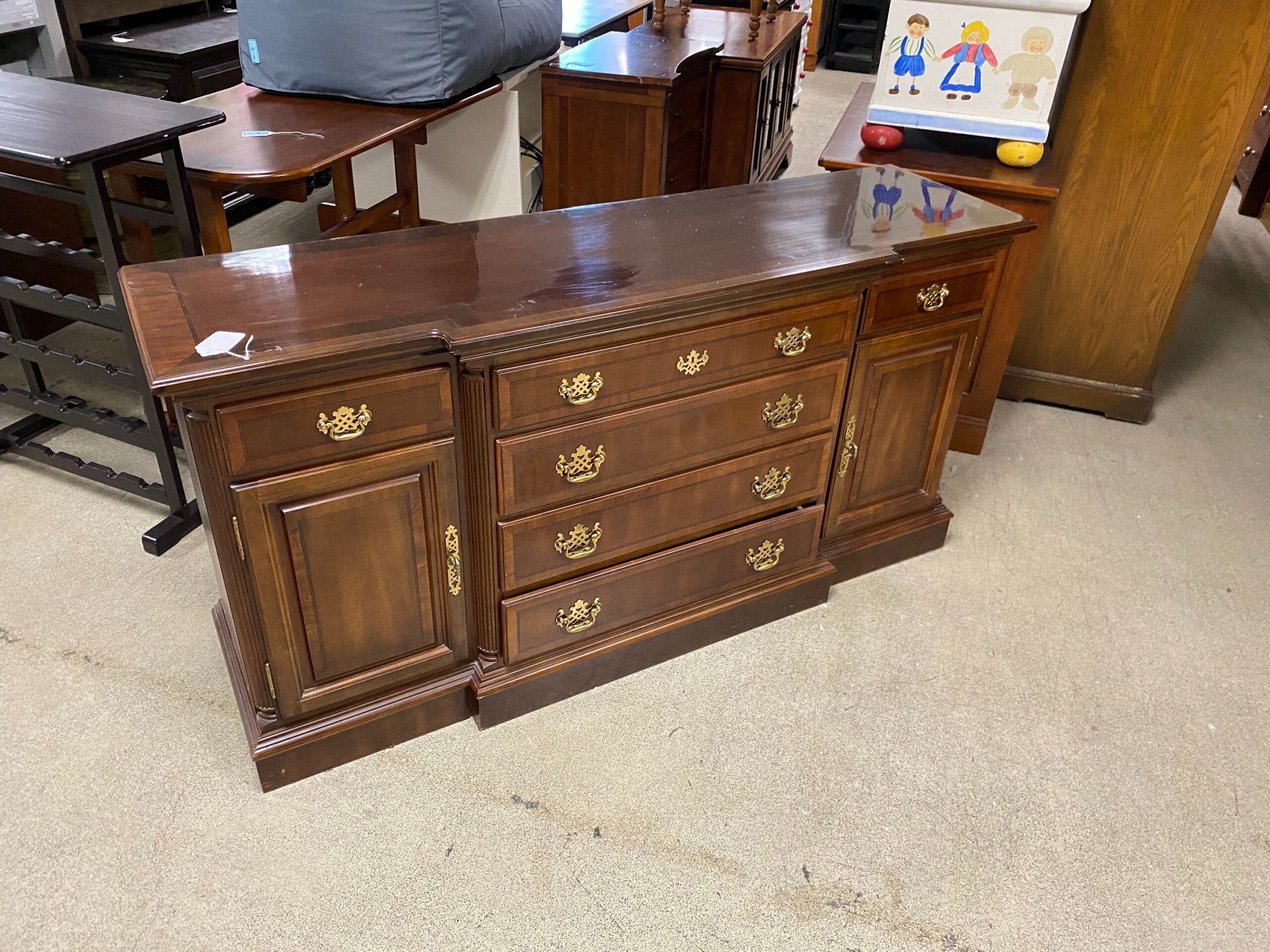 Vintage Wooden Sideboard with Brass Hardware