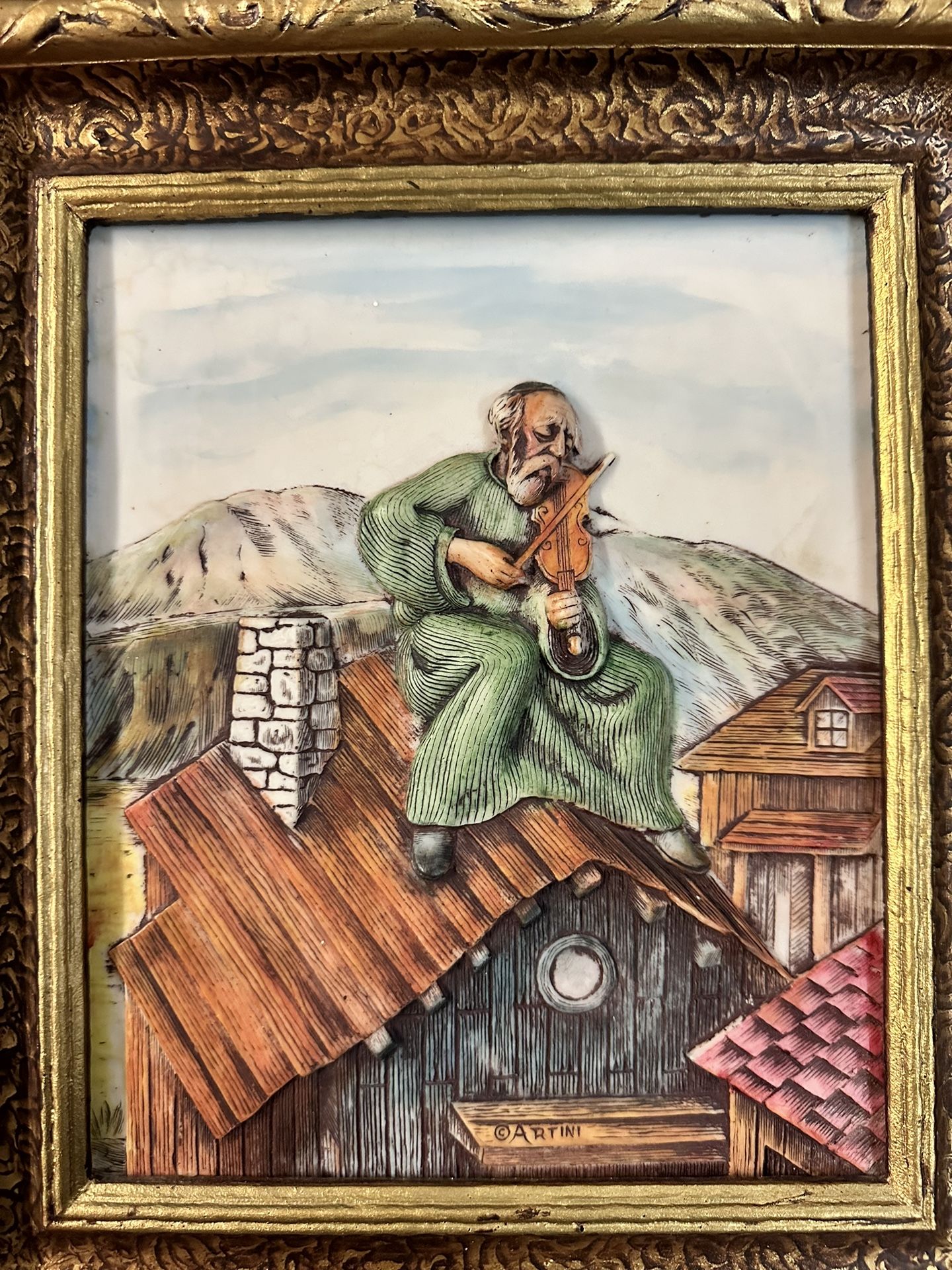 Vintage Genuine Artini Sculptured Engraving, Twin Etched, Fiddler On The Roof 4D