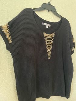 Jennifer Lopez Black Knit Sweater with Gold Chains