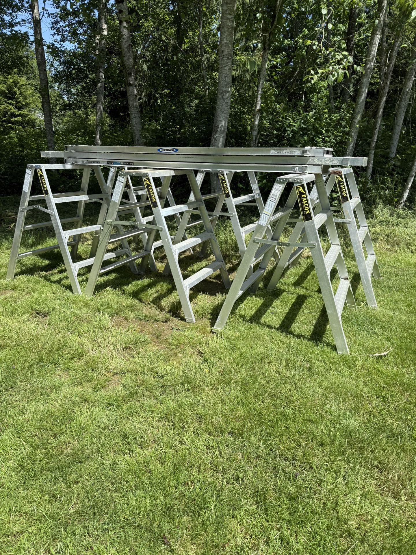 Aluminum, Sawhorses And Planks