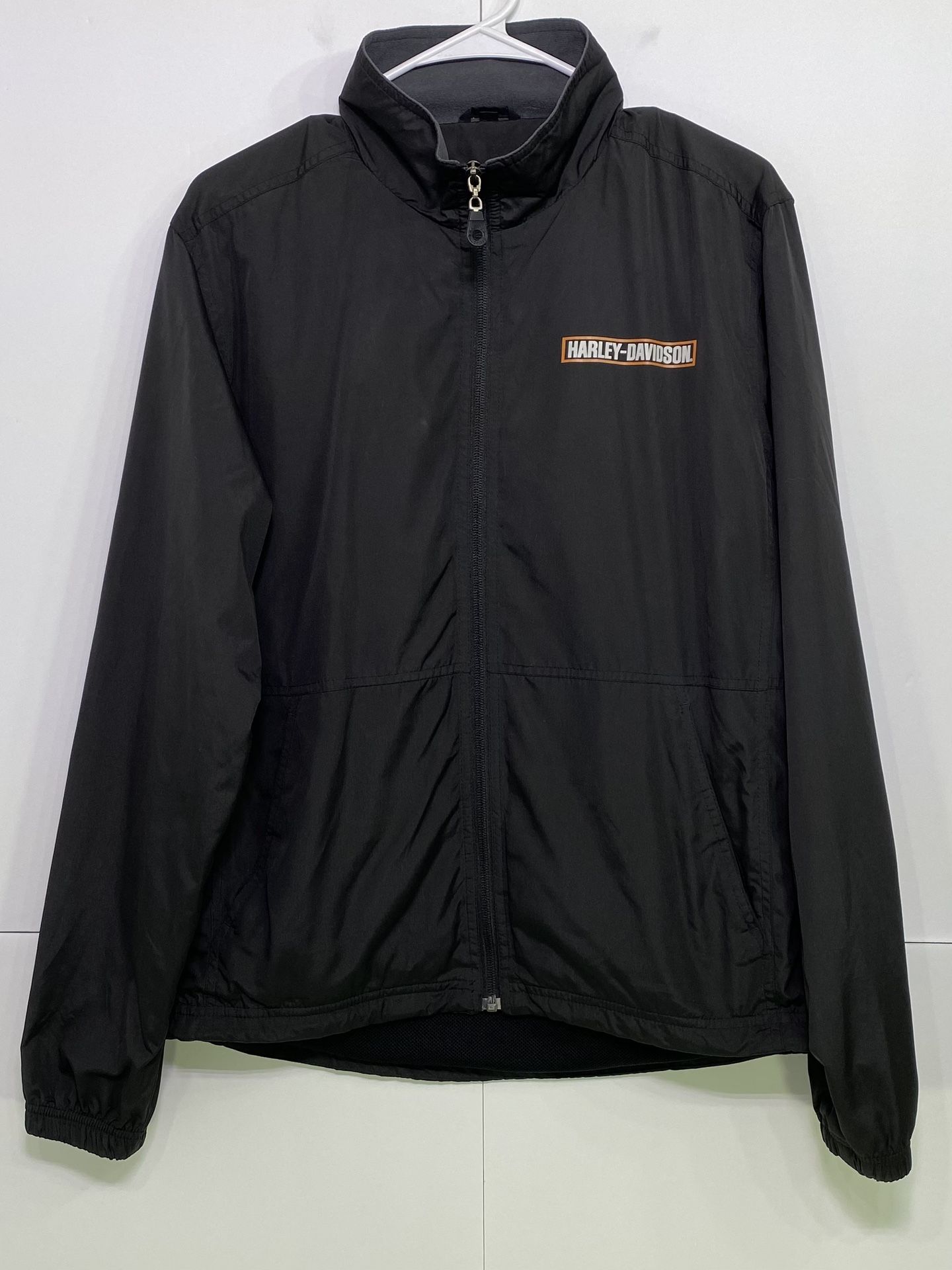 Harley Davidson Black Lightweight Full Zip Nylon Logo Jacket Rear Pocket Small