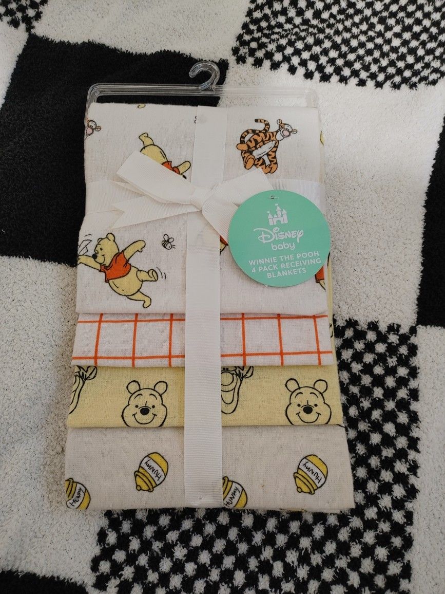 4-Set Winnie The Pooh Receiving Blankets - New