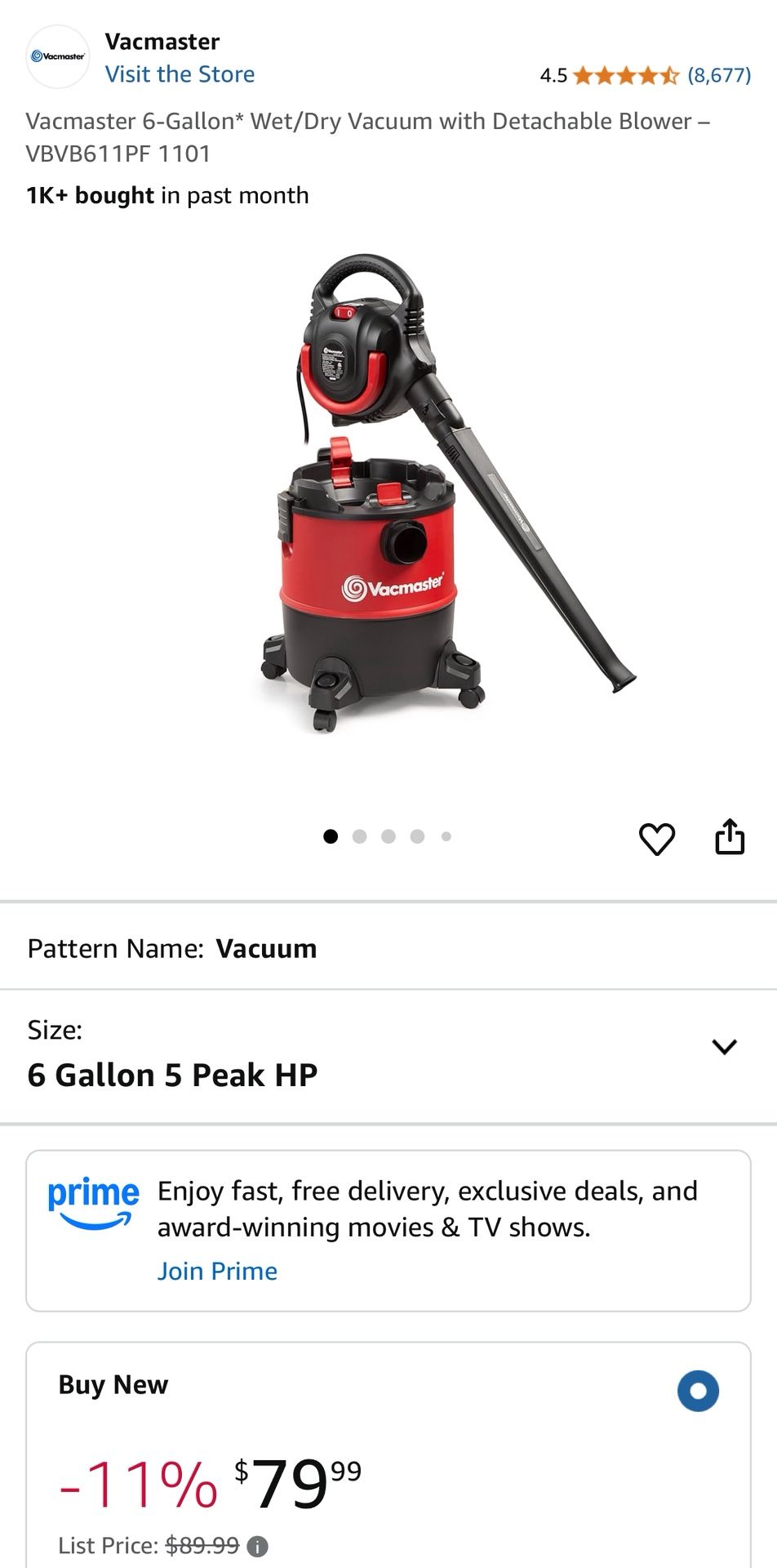 Vacmaster 6-Gallon* Wet/Dry Vacuum with Detachable Blower – VBVB611PF 1101