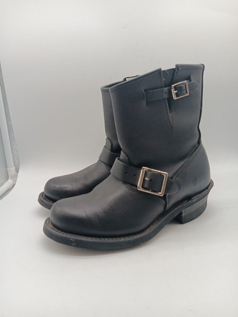 Frye 12R Boots Sz 6.5 Black Buckle, Leather Biker Riding 77500 Made USA Womens