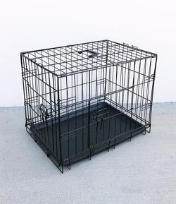 (NEW) $30 Double Door 24” Dog Crate Cage Folding Metal Kennel, Plastic Tray 24x17x19 Inches