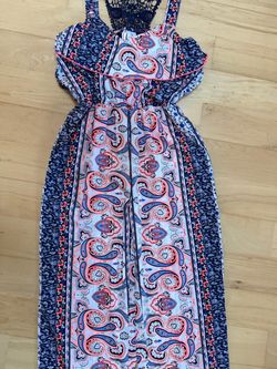 Paisley Print Maxi  Romper with Ruffle Neckline