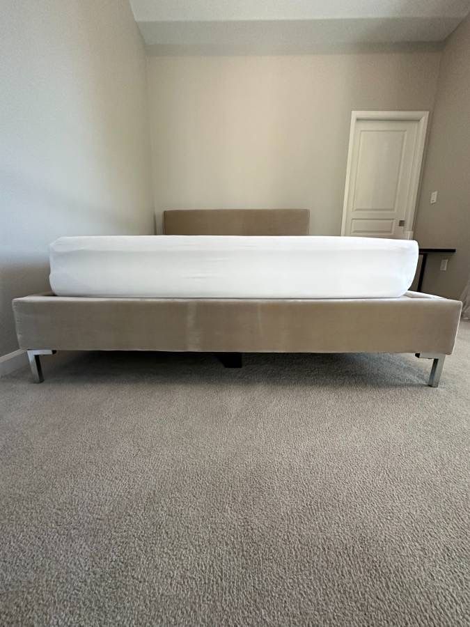 Saatva Santorini Taupe Velvet Queen Bed Frame - Like New