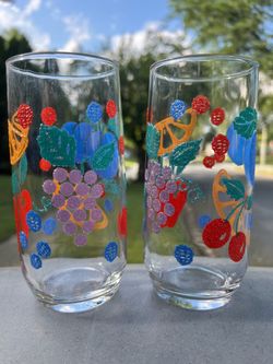 Vintage Libbey 17oz Fanciful Fruit Cooler Glasses (4)