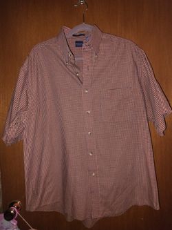 Arrow Men's Short Sleeve Button Down Shirt - Size M - Orange Blue Plaid Gingham EUC