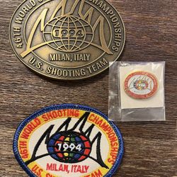 US Shooting Team Belt Buckle Patch n Pin - Milan Italy 1994 46th World Shooting Championship