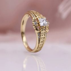 585 rose Gold White Round LETTER ring 8