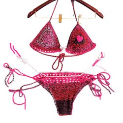 Custom Handmade Crochet Bikini - Pink Heart - New - Large/Medium