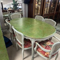 Custom painted French Provincial dining set w/6 chairs with floral patterned cushions & 2 leafs - Retail: $1699
