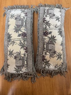 Pair of Elephant Tapestry Lumbar Pillows with Fringe