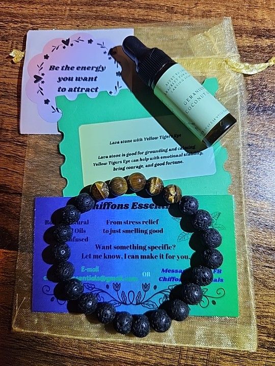 Lava Stone And Tigers Eye Bracelet With Essential Oil Set